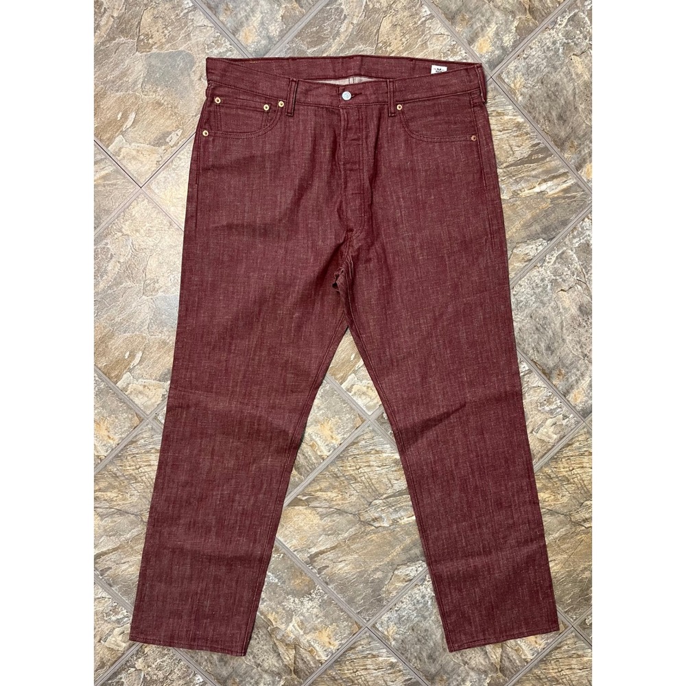 Levis 501 Jeans Mens 38x32 Burgundy Red White Oak Cone Denim Selvedge